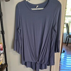 Pinkblush light Periwinkle  Ruffle Sleeve Tie-Front Blouse